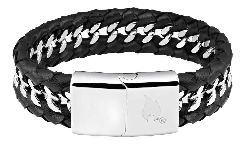 Achterkant Zippo armband roestvrij stalen schakels omvlochten met leer