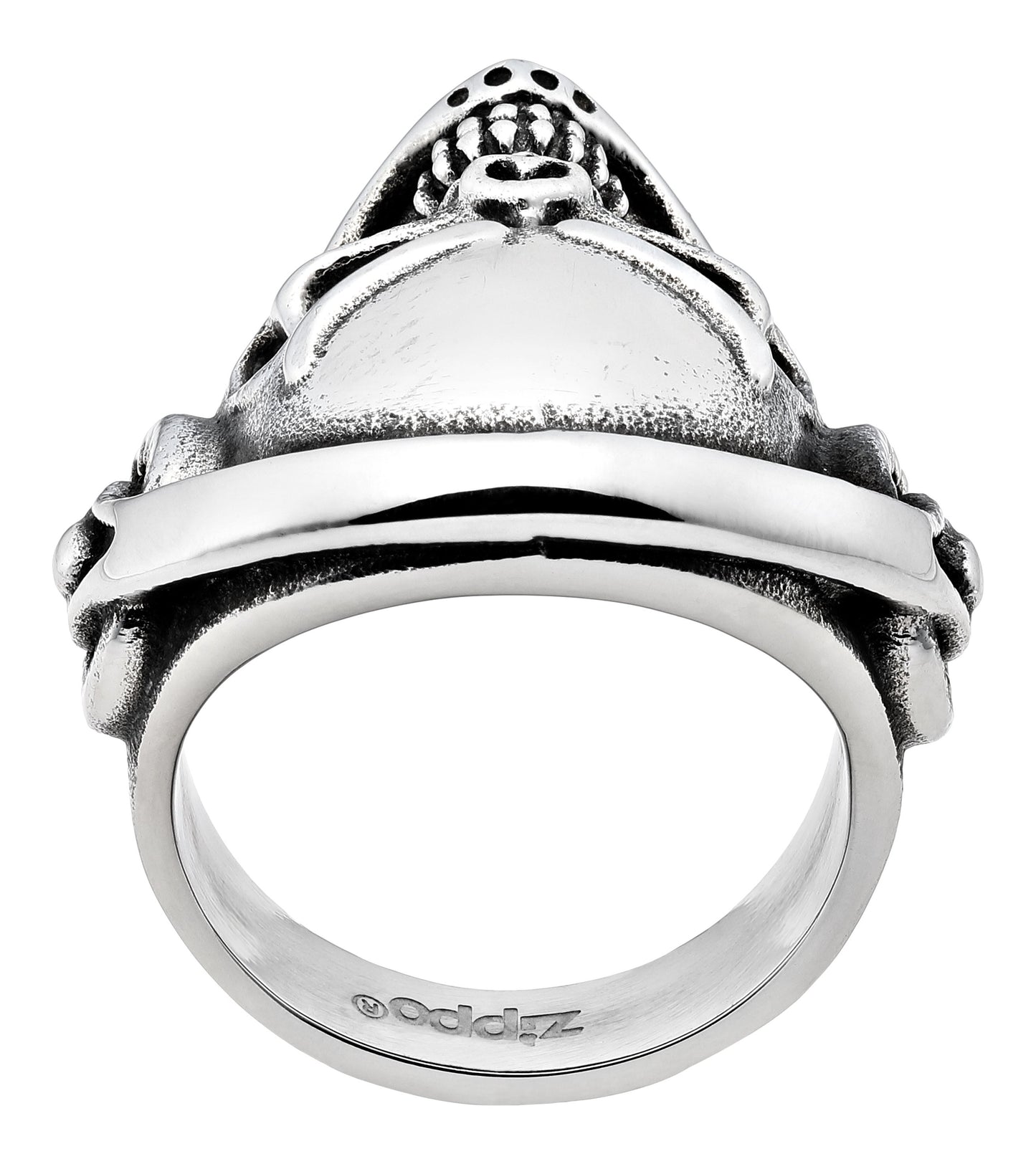Zippo ring doodshoofd met hoofdtelefoon van boven