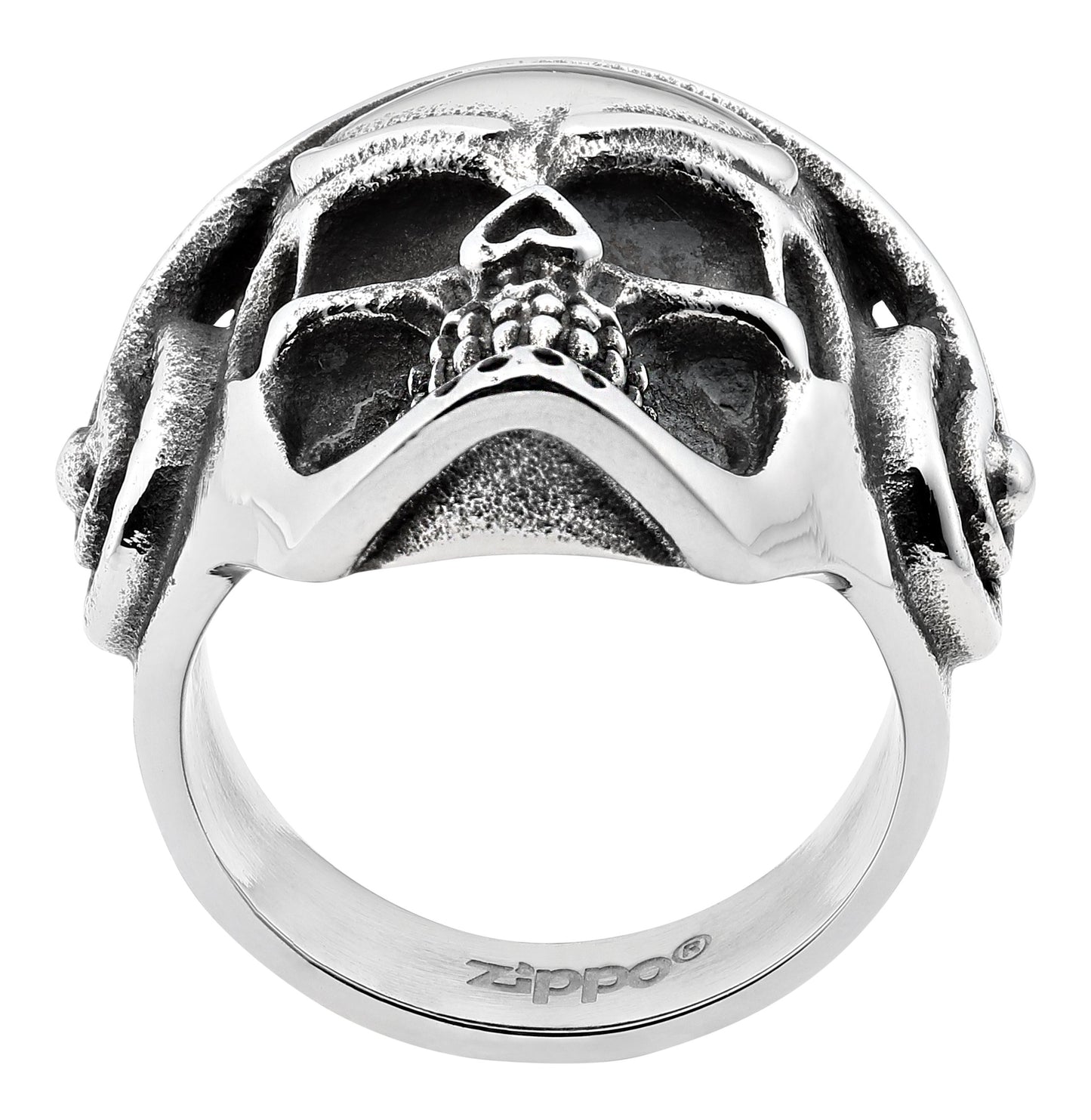 Zippo ring doodshoofd met hoofdtelefoon van onderen