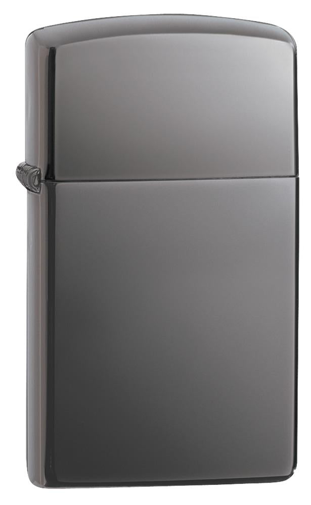 Vooraanzicht 3/4 hoek Zippo aansteker Slim Black Ice basismodel