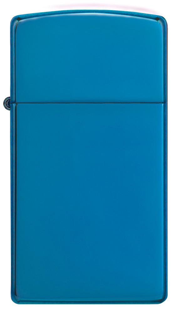 Vooraanzicht Zippo aansteker Slim Saffierblauw basismodel
