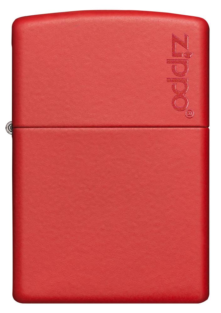 Vooraanzicht Zippo aansteker Red Matte met Zippo-logo
