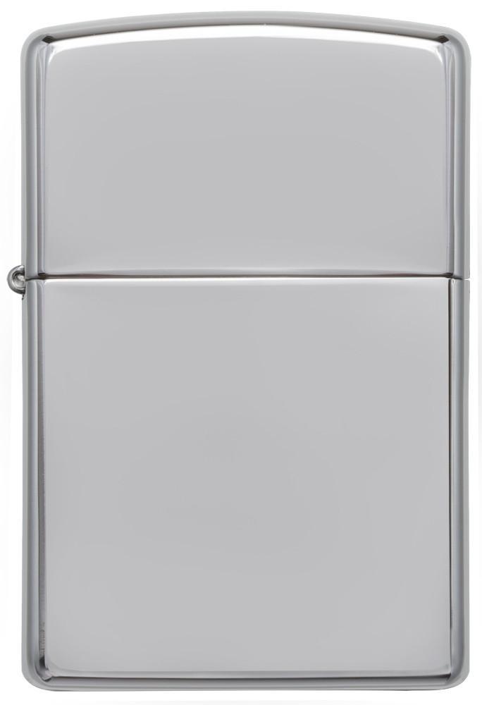 Vooraanzicht Zippo aansteker High Polish Chrome basismodel