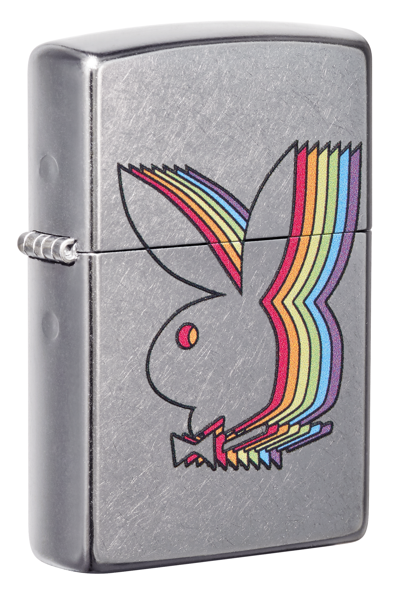 Vue de trois quarts du briquet tempête Zippo Playboy
