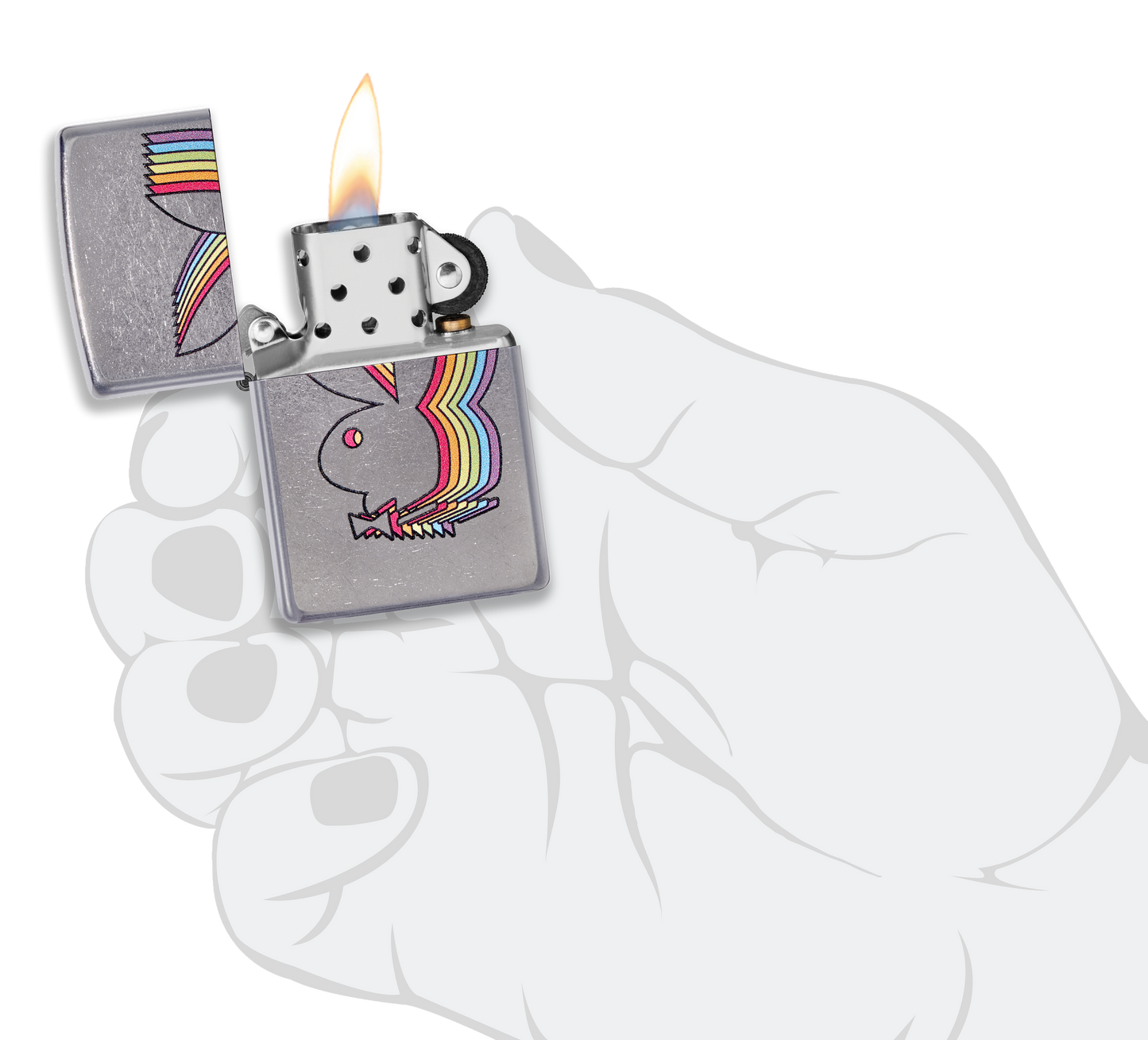 Briquet tempête Zippo Playboy dans une main pour représenter la taille du briquet