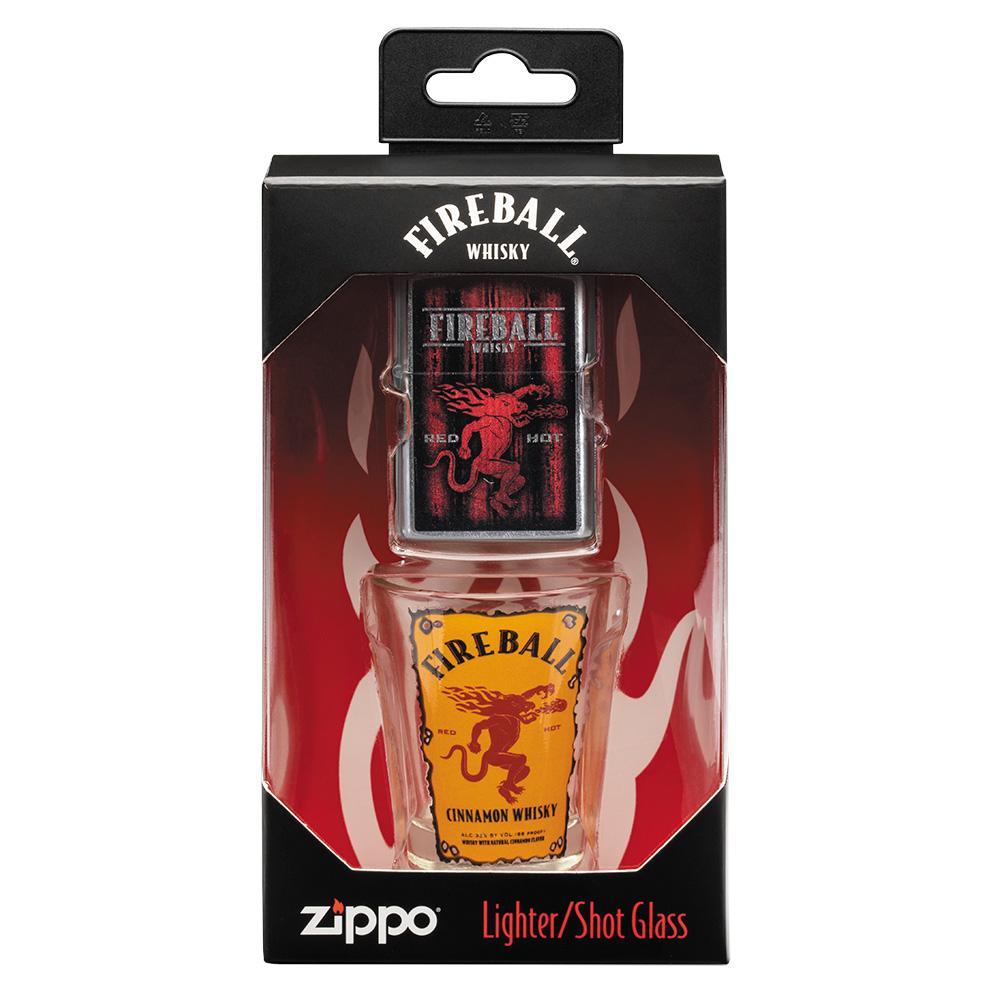 Vooraanzicht Geschenkset Fireball Whisky aansteker met borrelglas