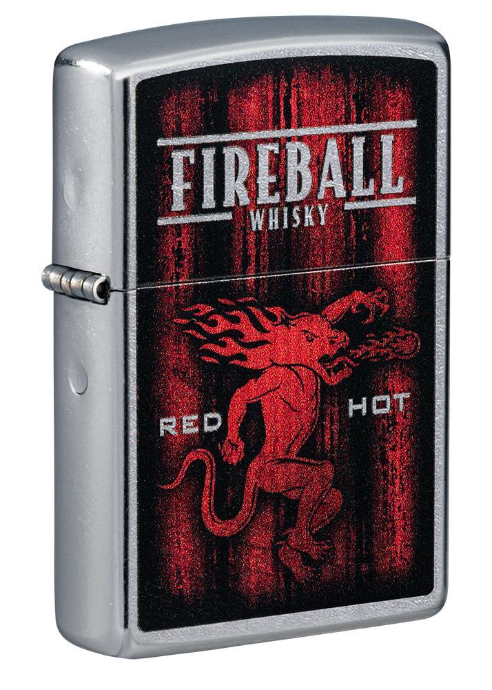 Vooraanzicht 3/4 hoek Zippo-aansteker chroom Fireball Whisky