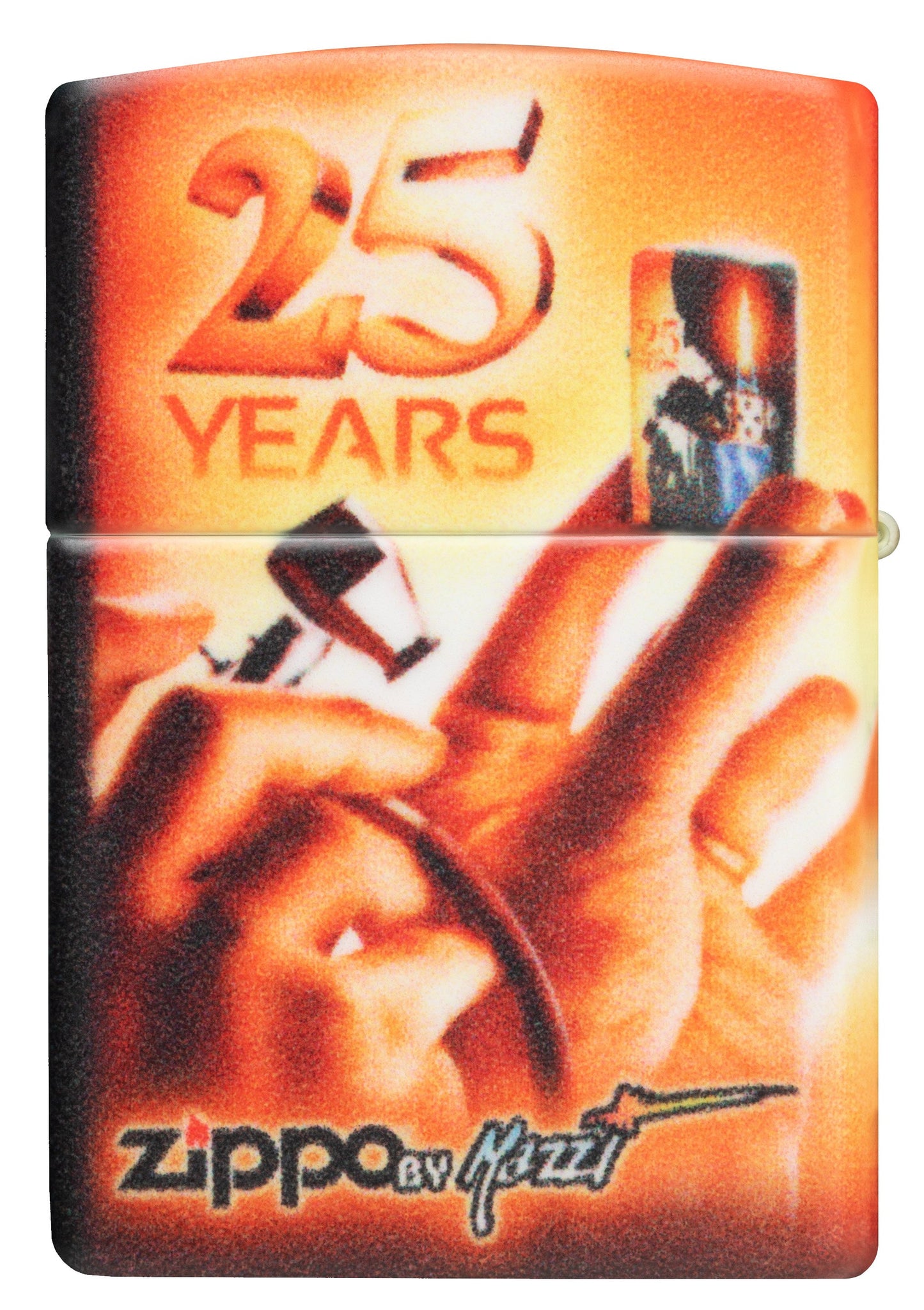 Achteraanzicht Zippo Aansteker 25 Jaar Collectible Airbrush Claudio Mazzi 540 Graden Ontwerp met Logo