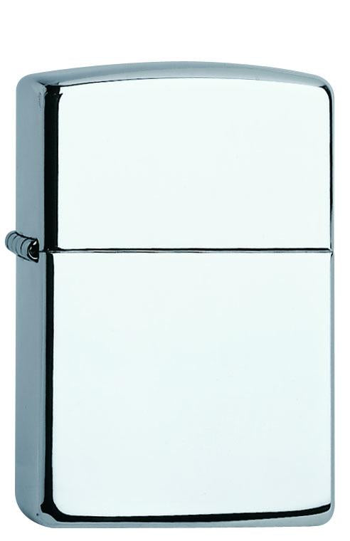 Vooraanzicht 3/4 hoek Zippo-aansteker hoogglanzende sterlingzilver
