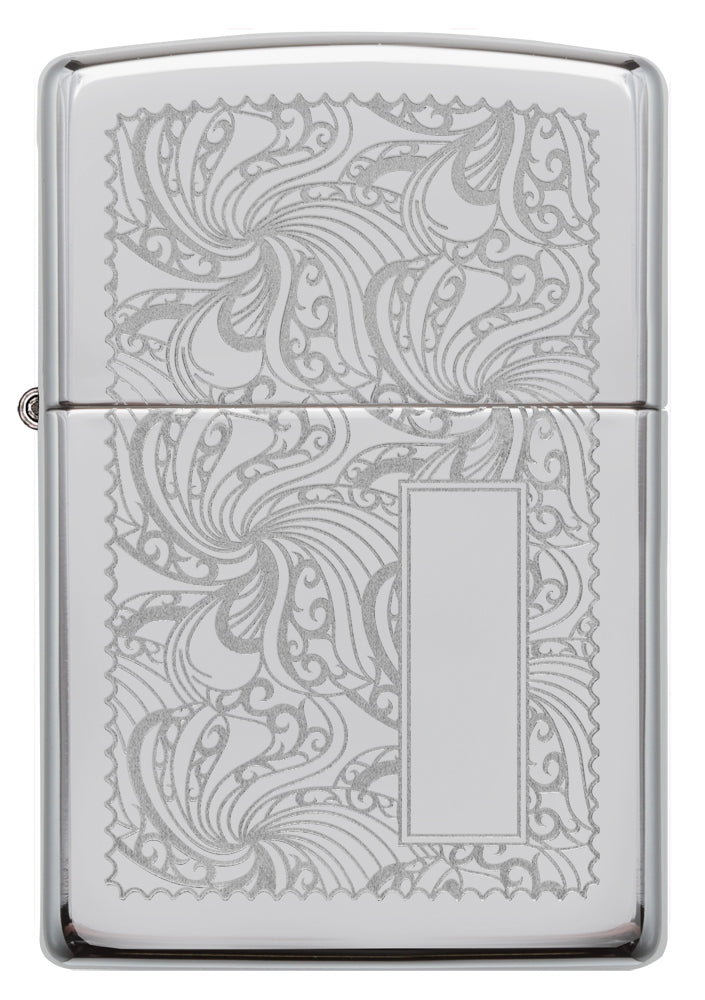 Briquet Zippo vue de face qui montre un magnifique motif obtenu grâce à notre procédé Lustre.