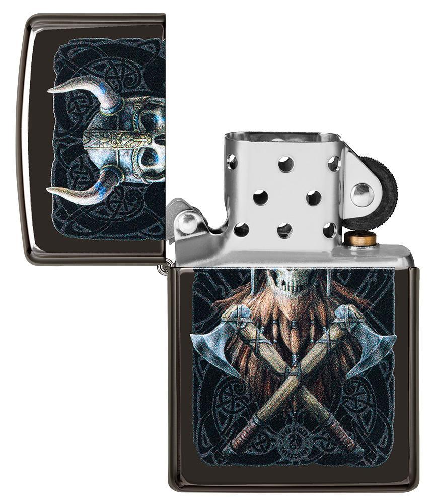 Zippo-aansteker doodshoofd met vikinghelm open