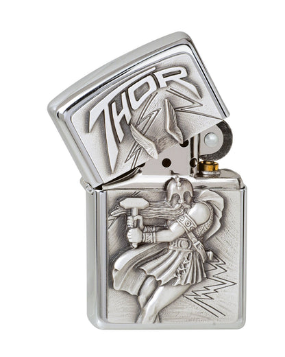 Zippo aansteker Thor met hamer embleem geopend