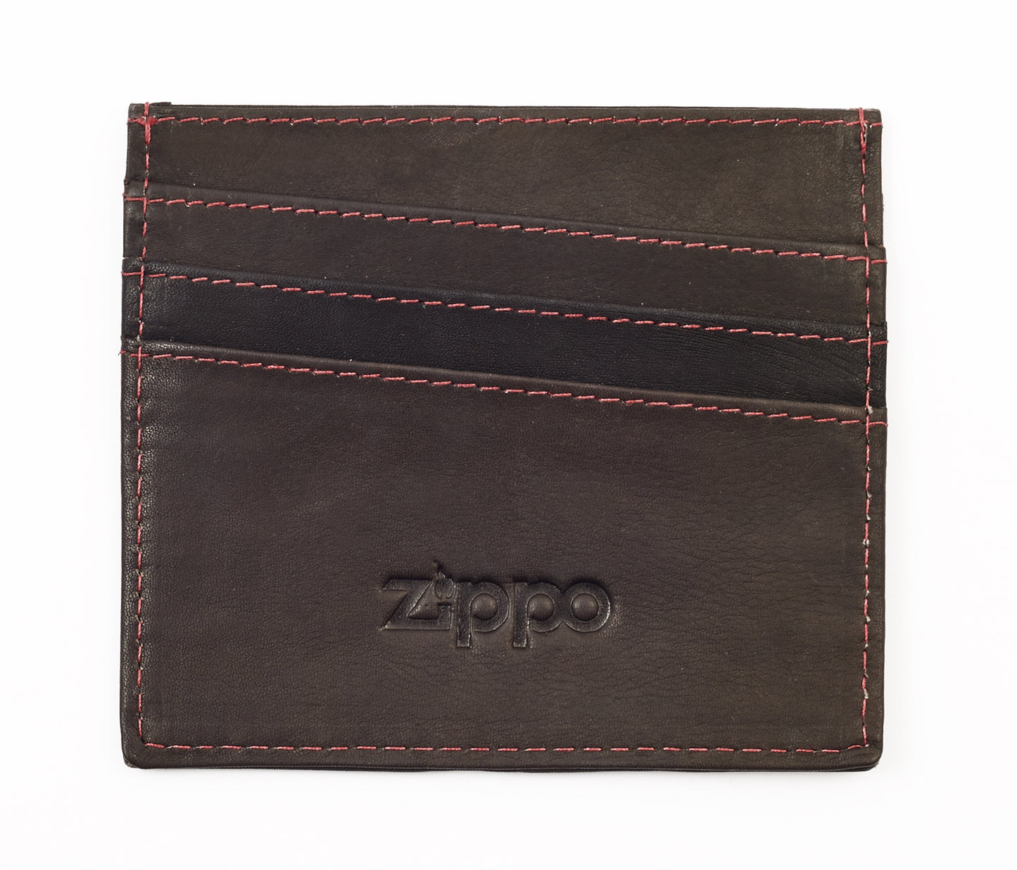 Vooraanzicht creditcardhouder bruin 3 compartimenten met Zippo-logo