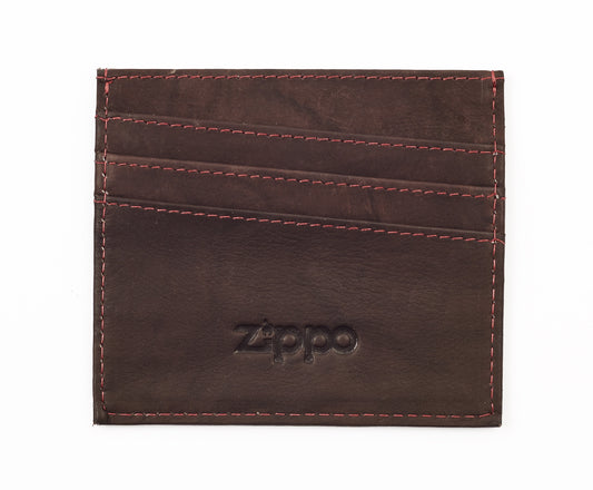 Vooraanzicht creditcardhouder bruin 3 compartimenten Zippo-logo