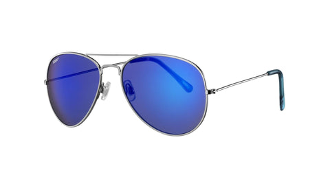 Vooraanzicht 3/4 hoek Zippo-zonnebril zilverkleurig blauw pilotenbril