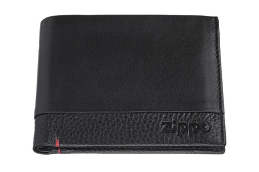 Vooraanzicht Zippo-portemonnee van leer gesloten met Zippo-logo