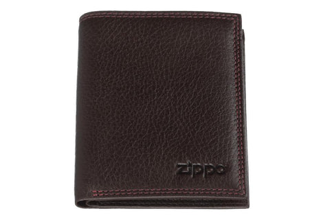 Vooraanzicht Zippo-portemonnee leer bruin gesloten met Zippo-logo