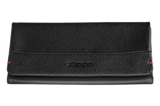 Vooraanzicht tabakszak zwart leer met Zippo-logo
