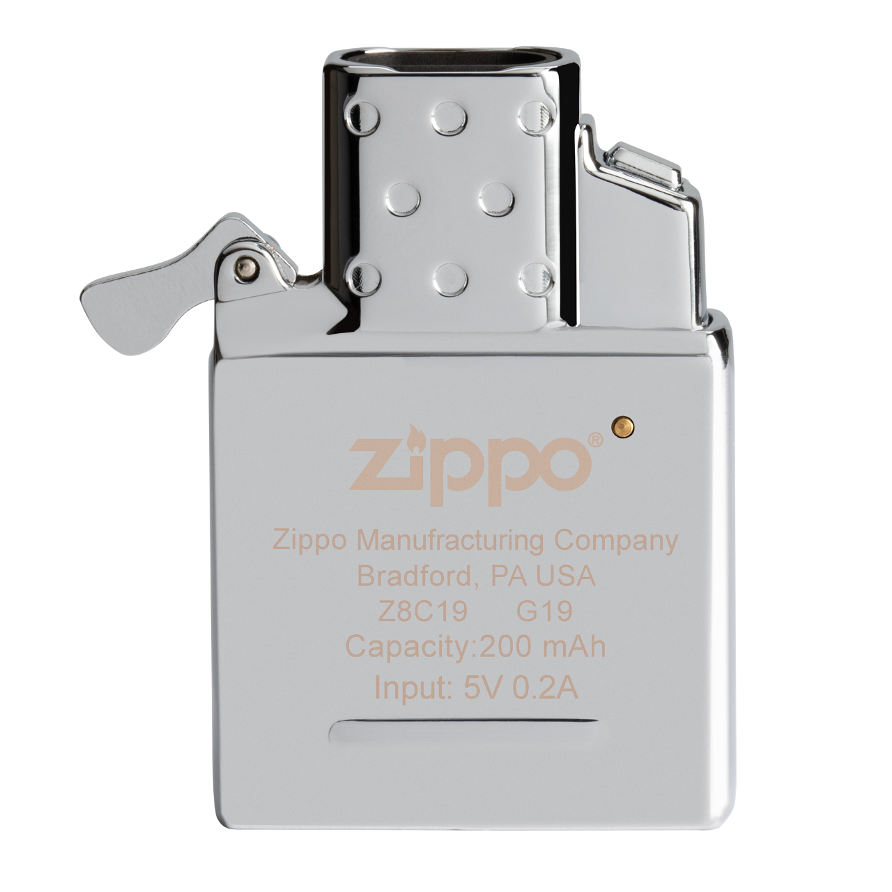 Vooraanzicht Zippo inzetstuk met lichtboog