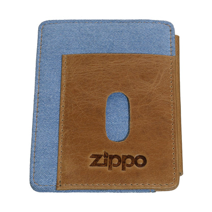 Vooraanzicht Zippo Credit Card Houder Blue Jeans en leder met reliëf logo