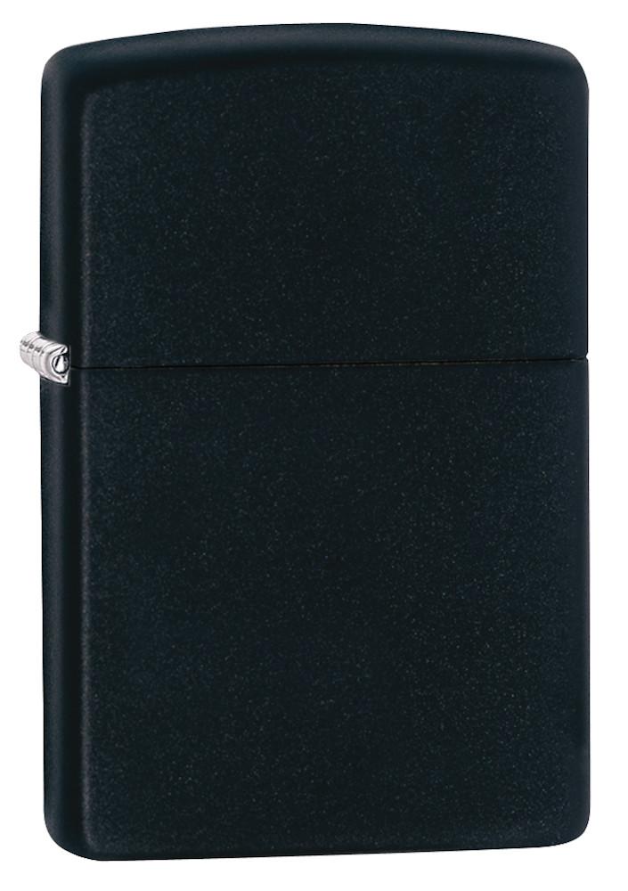 Vooraanzicht 3/4 hoek Zippo aansteker Black Matte basismodel