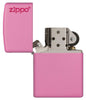 Vooraanzicht Zippo aansteker Pink Matte basismodel met Zippo-logo geopend 