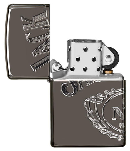 Zippo-aansteker grijs glanzend met Jack Daniel's-logo over drie zijden