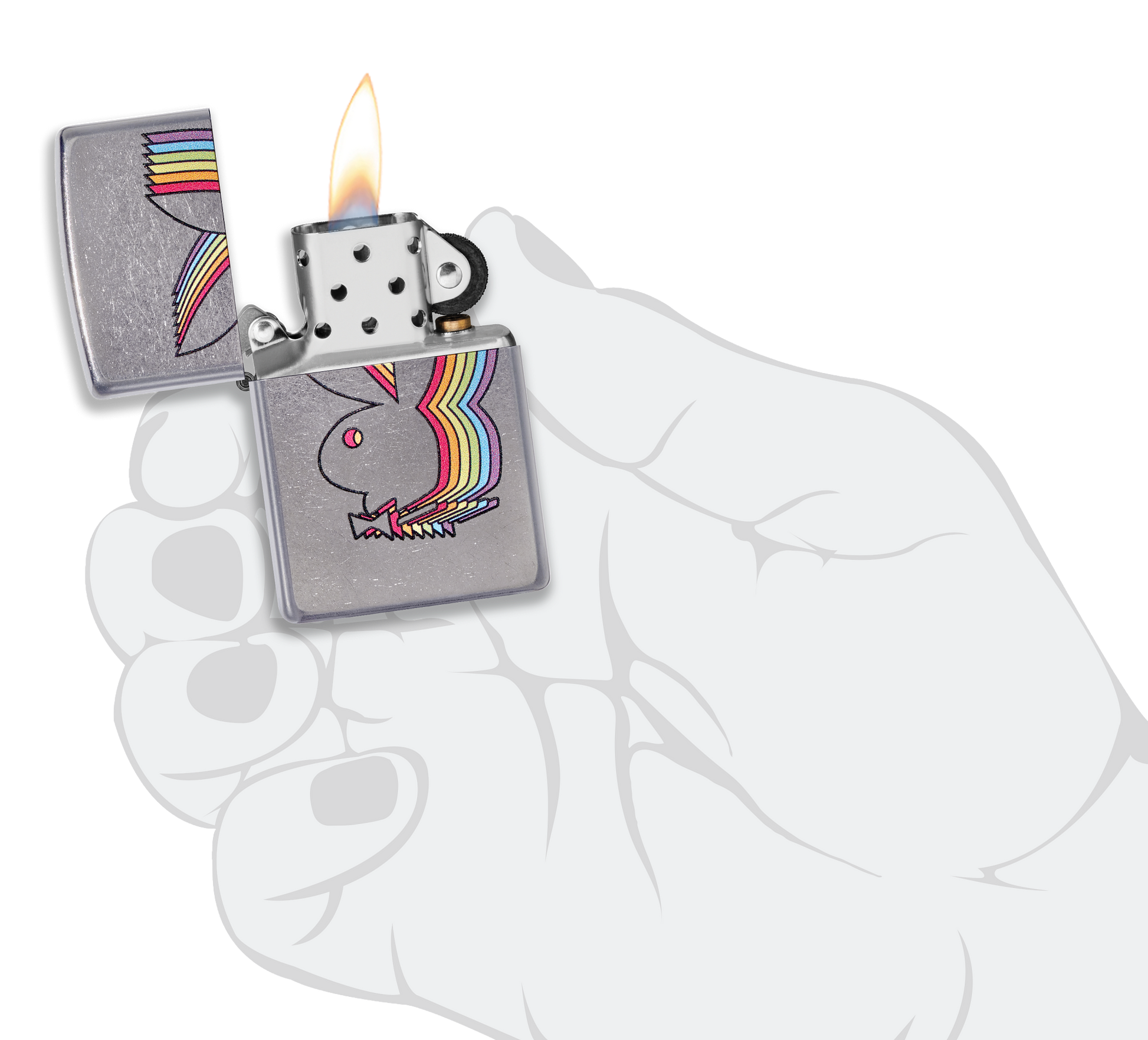 Briquet tempête Zippo Playboy dans une main pour représenter la taille du briquet