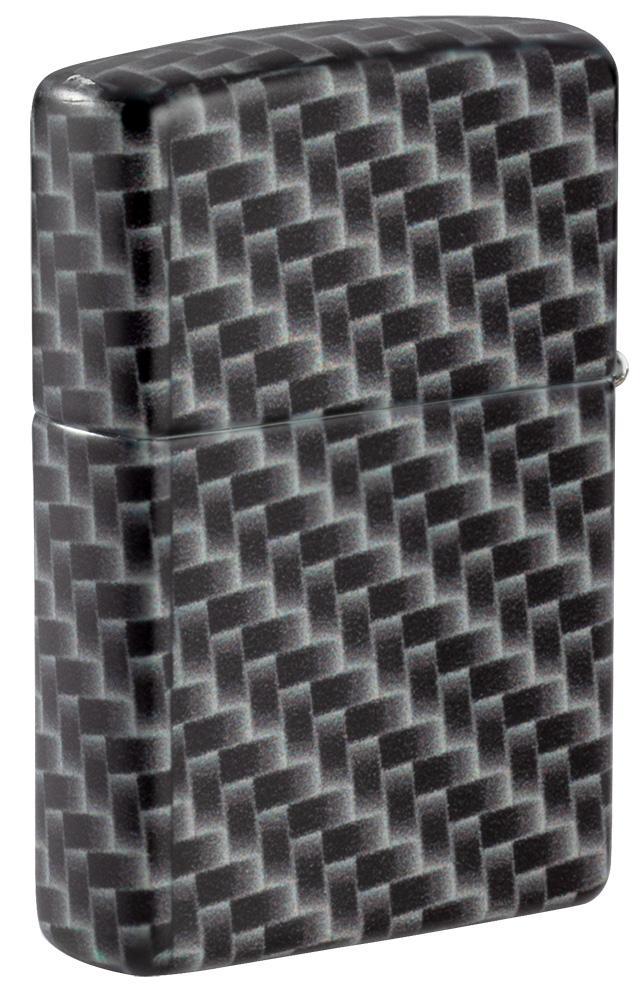 Zijaanzicht Zippo-aansteker 3/4 hoek White Matte met 540° Color Image en rechthoekige tegels als patroon