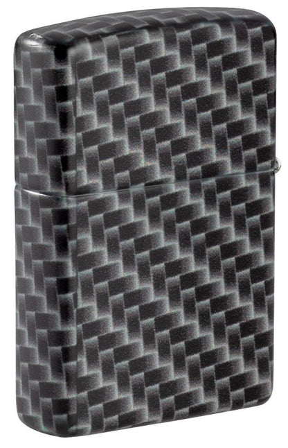 Zijaanzicht Zippo-aansteker 3/4 hoek White Matte met 540° Color Image en rechthoekige tegels als patroon