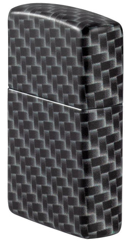 Zijaanzicht Zippo-aansteker 3/4 hoek White Matte met 540° Color Image en rechthoekige tegels als patroon