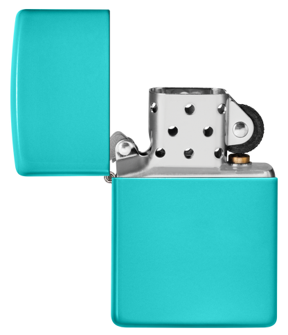 Briquet Zippo vue de face du briquet tempête Zippo Flat Turquoise éteint, sans flamme