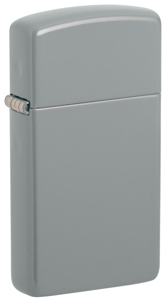 Vooraanzicht 3/4 hoek Zippo Aansteker Slim Flat Gray Mat