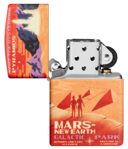Zippo Aansteker 540 Graden Rood Marslandschap Met Twee Astronauten Alleen Online Geopend Zonder Vlam