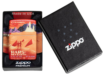 Zippo Aansteker 540 graden rood marslandschap met twee astronauten Alleen online in een open premium doos