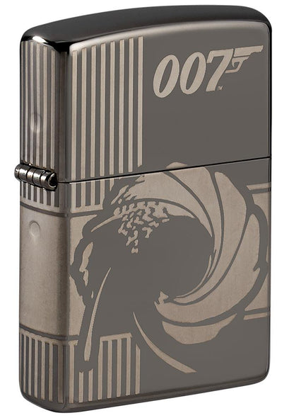 Vooraanzicht 3/4 hoek Zippo-aansteker grijs glanzend James Bond 007