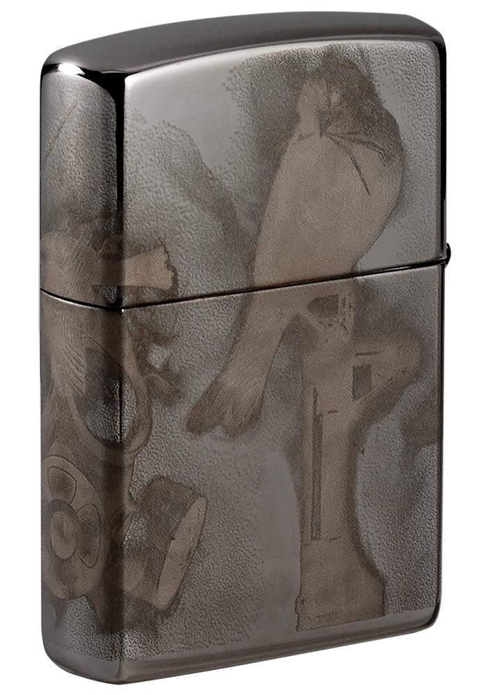 Achteraanzicht Zippo-aansteker High Polish Black met ontwerp van kunstenaar Spazuk 